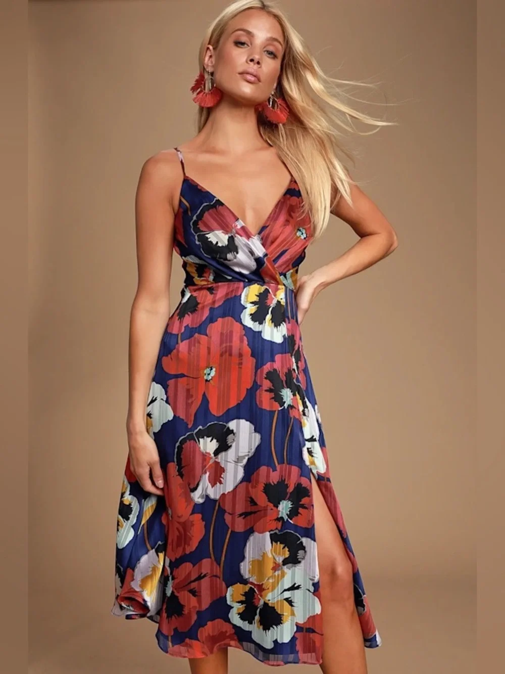 NWT Women’s LULUS All About Love Royal Blue floral midi dress- Size Small - Picture 1 of 7